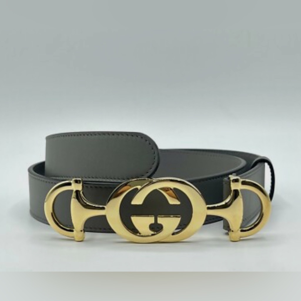 New Gucci Zumi Slim Gray Leather Belt With Gold Logo Buckle 550122 Size 7028